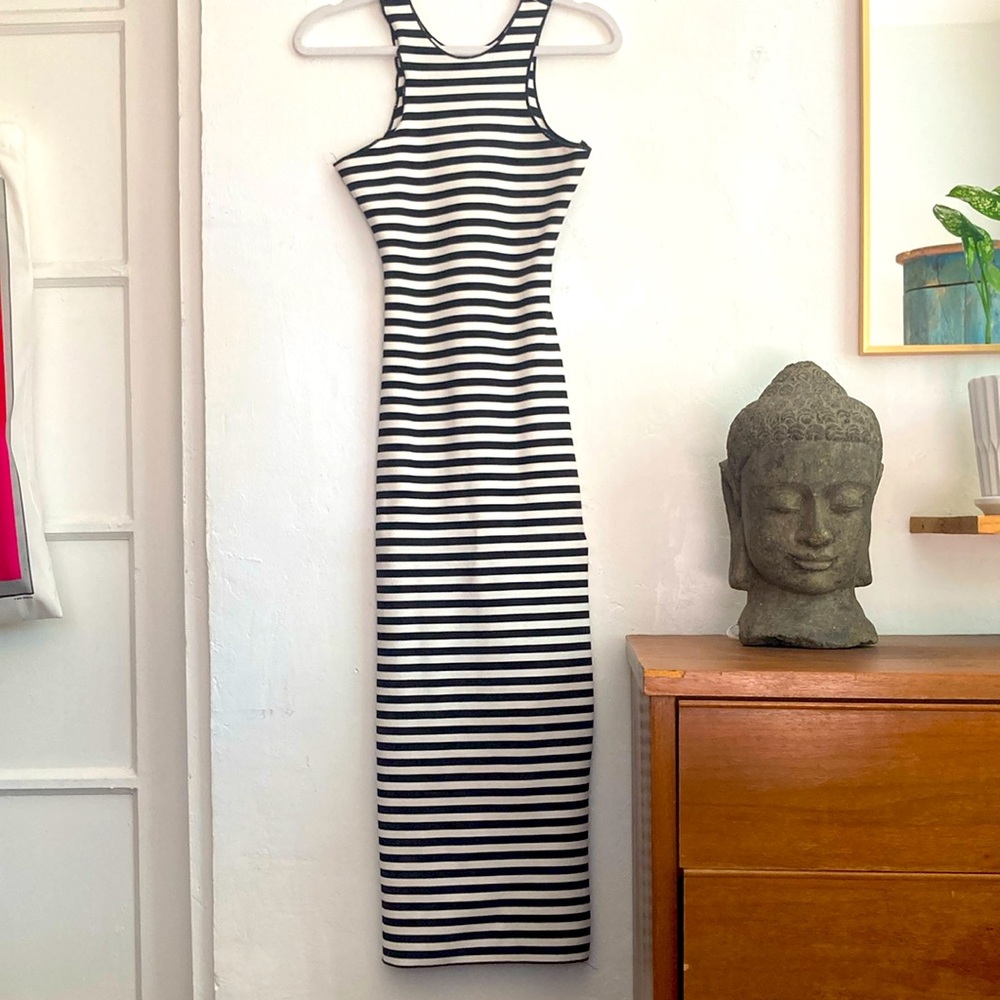 Zara stretch knit cut out striped dress